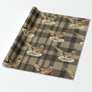 Vintage fazant vogel op beige bruin ruit cadeaupapier