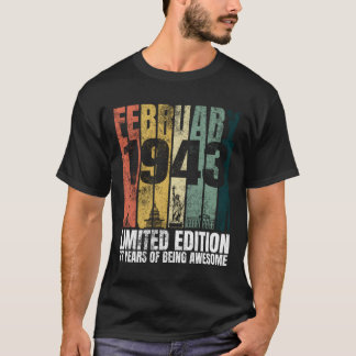 Vintage Februari 1943 Bday Gifts 77 jaar oud 77th T-shirt