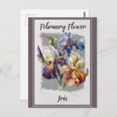 Vintage Februari Bloem Iris Bloemstuk Briefkaart (Voorkant / Achterkant)