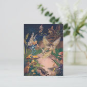 Vintage - feeën en elven in een nachttuin, briefkaart (Staand voorkant)