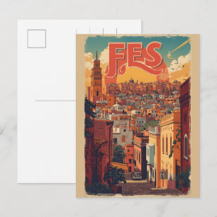 Vintage FES oude stad medina Marokko reizen Briefkaart