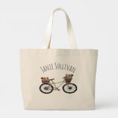 Vintage Fiets Bloemenmand Grote Tote Bag (Achterkant)