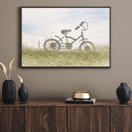 Vintage fiets in weide schets – Rustic Minimalisme Poster
