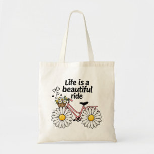 Vintage Fiets Madeliefje Bloemige Inspirerende Rit Tote Bag