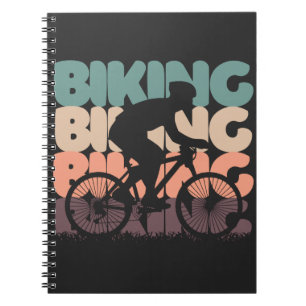 vintage fiets retro kleuren met fietser silhouet notitieboek