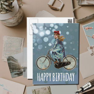 Vintage fietsen meisje - Verjaardag Briefkaart