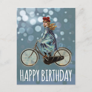 Vintage fietsen meisje - Verjaardag Briefkaart
