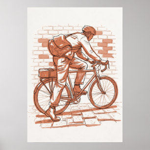 Vintage Fietstoerist Reiziger Sepia Schets Poster