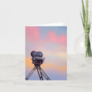 Vintage filmcamera zonsondergang feestdagen kaart