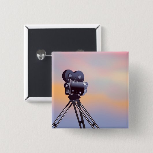 Vintage filmcamera zonsondergang vierkante button 5,1 cm (Voorkant /achterkant)