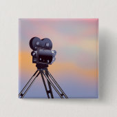 Vintage filmcamera zonsondergang vierkante button 5,1 cm (Voorkant)