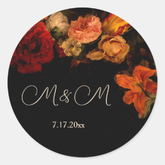 Vintage Fine Art Dark Floral Wedding Ronde Sticker