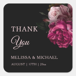 Vintage Fine Art Dark Floral Wedding Thank You Vierkante Sticker