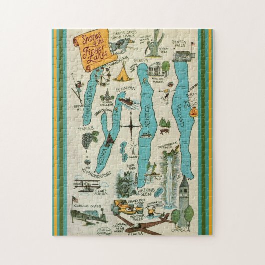 Vintage Finger Lakes 11x14 kaart Legpuzzel (Verticaal)