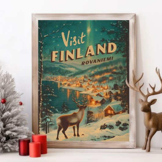 Vintage Finland Rovaniemi Rendier Poster
