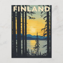Vintage Finland Travel Poster Sunset Lake Briefkaart