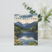 Vintage Fiordland New Zealand Travel Briefkaart (Staand voorkant)
