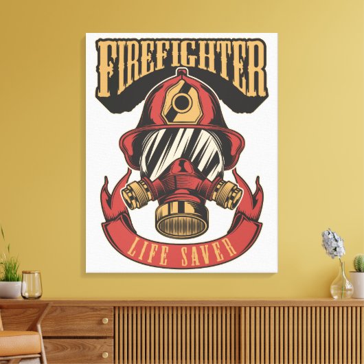 Vintage Firefighter Helmet Canvas Print (Insitu (Woonkamer))