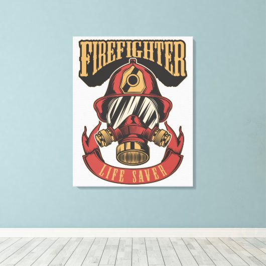 Vintage Firefighter Helmet Canvas Print (Insitu (Houten vloer))