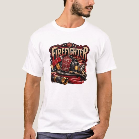 Vintage Firefighter Retro Emblem Design T-shirt (Voorkant)