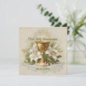 Vintage First Holy Communion Chalice White Lilies Kaart (Staand voorkant)