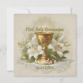 Vintage First Holy Communion Chalice White Lilies Kaart (Voorkant)