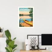 Vintage Fishers Indiana Poster (Thuiskantoor)