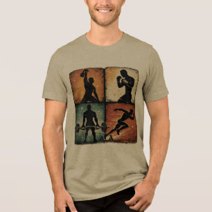 Vintage Fitness Silhouette Grid Workout T-Shirt Ar