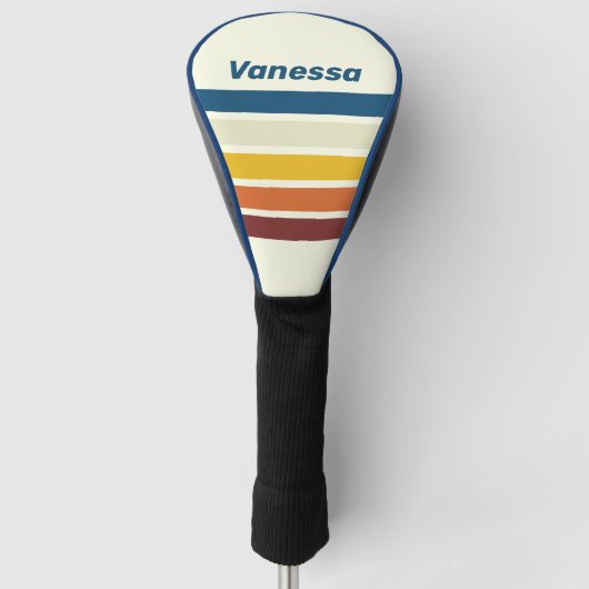 Vintage Five Across Strepen met Naam Golfheadcover (Voorkant)