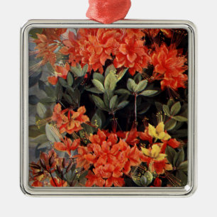 Vintage Flame Azalea Rode Bloemen Bloementuin Metalen Ornament