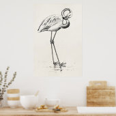 Vintage Flamingo Bird Antiek Bird Sjabloon Poster (Keuken)