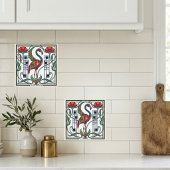 Vintage Flamingo Floral Geometric Patterned Tile Tegeltje