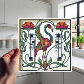 Vintage Flamingo Floral Geometric Patterned Tile Tegeltje