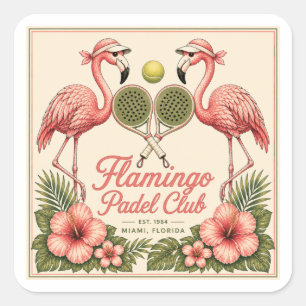 Vintage Flamingo Padel Club Miami Florida Vierkant Vierkante Sticker