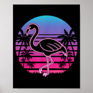 Vintage Flamingo Palmboom Strand Sfeer Tropisch Poster