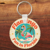 Vintage Flamingo Pret in Florida Strand Sleutelhanger (Achterkant)