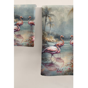 Vintage Flamingo Tropische Lagune Florida Kunst Bad Handdoek