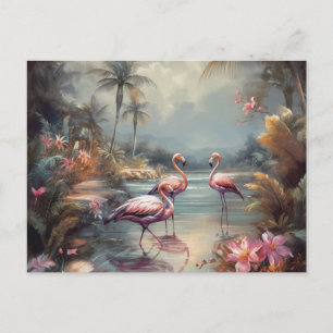 Vintage Flamingo Tropische Lagune Florida Kunst Briefkaart