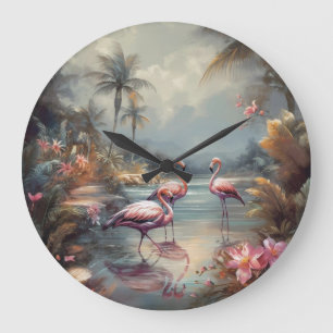 Vintage Flamingo Tropische Lagune Florida Kunst Grote Klok