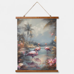 Vintage Flamingo Tropische Lagune Florida Kunst Hangend Wandkleed