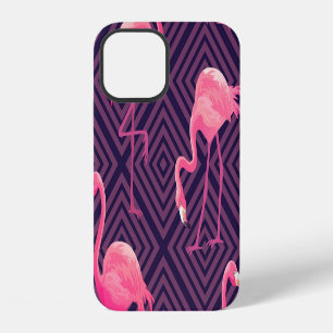 Vintage flamingo's, paarse geometrische achtergron iPhone 12 hoesje