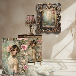 Vintage Flapper Girl Nouveau Portret Kunst Tissuepapier