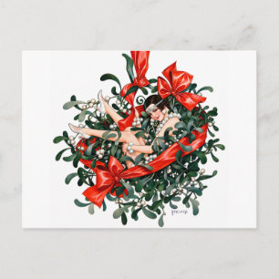 Vintage Flapper onder de mistletoe uit de jaren 19 Briefkaart