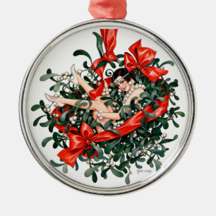 Vintage flapper onder de mistletoe uit de jaren 20 metalen ornament