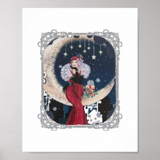 Vintage Flapper Woman on Crescent Moon Poster (Voorkant)