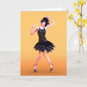 Vintage Flapperdansen Kaart (Gele Bloem)