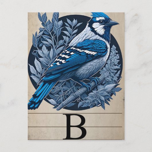 Vintage Flashcard B Blauwe Vogel Briefkaart (Voorkant)