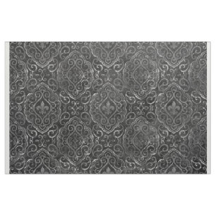 Vintage Fleur de Lis  Black Silver Grunge Damask Stof