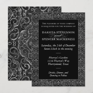 Vintage Fleur de Lis Damask   Grunge Wedding Kaart