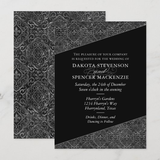 Vintage Fleur de Lis Damask | Grunge Wedding Kaart (Voorkant / Achterkant)